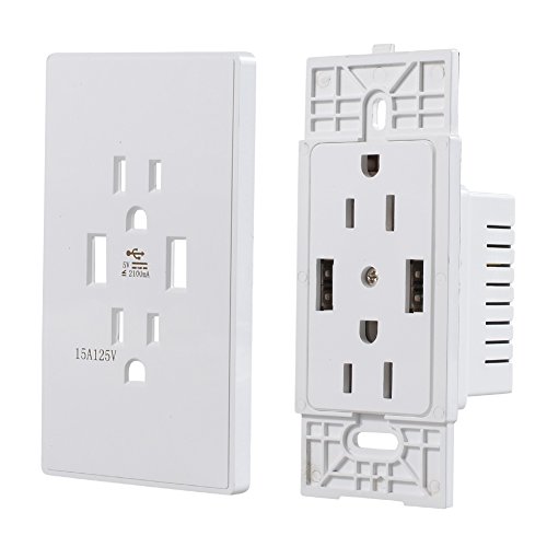 Standard Outlet 2 Socket & Dual USB Ports Wall Mount Power Plate Mirror Surface Tamper Resistant Receptacle USB Outlet