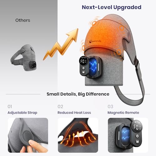 Swancode Triple Method Shoulder Massager with Heat, Vibration and Brace Support, 5000mAh Cordless Shoulder Heating Pad with Magnetic Controller, Shoulder Wrap for Muscle Relief