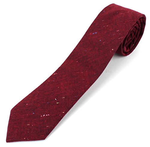 Men's Cotton Skinny Necktie Tie Rainbow Nep Dark Color Pattern - Red/Black