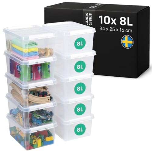 SmartStore - 10x Aufbewahrungsbox mit Deckel Classic 8L (34x25x16cm) | Stapelbare Box mit Deckel | Lebensmittelechte Kunststoffbox | Plastikbox mit Deckel & verstärkten Ecken | 10 Jahre Garantie