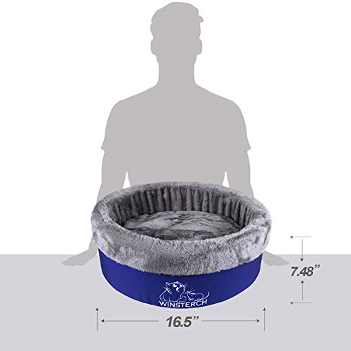 Winsterch Washable Warming Cat Bed Large, Round Pet Bed,Soft Cozy Plush Pet Bed for Cats,16.5 x 5.9 in