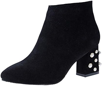 Women's Spring Shoes Pearl Decoration Square Heel Ankle Boots by TOPUNDER
