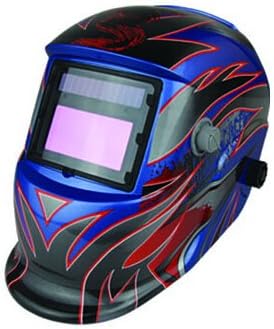 Solar Powered Auto-darkening Welding & Grinding Helmet Hood Protection Mask, Battery and Solar Combo, CE Approved, Blue with Fire