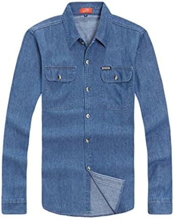 Sexyggs Mens Slimming Button-down Plus Size Long Sleeves Demin Jeans Shirts