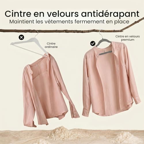Premium Cintres en Velours (Gris, Paquet de 20)