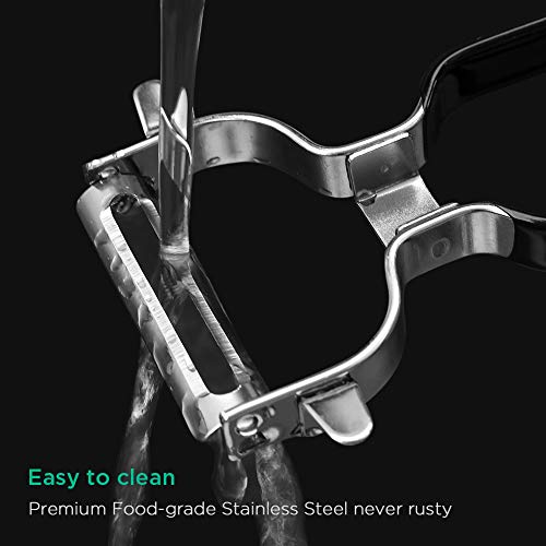 Vegetable Peeler Stainless Steel, Echeer Ultra Sharp Dual Julienne & Fruit Peelers Great Kitchen Tool with Black Non-slip Grip for Apples Potatoes Carrots, 2 Packs
