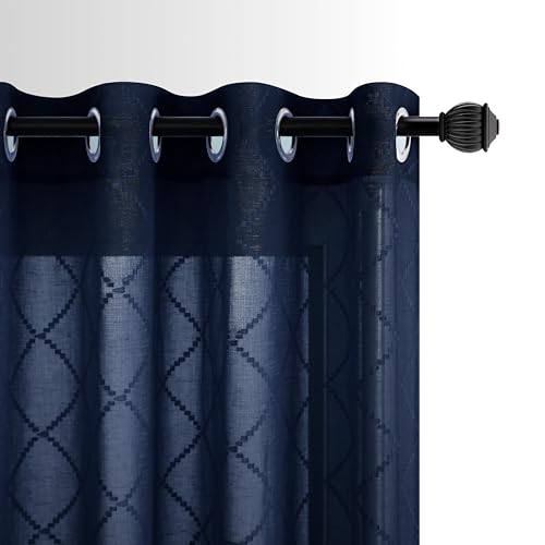 KOUFALL Navy Blue Curtains 84 Inch Length for Living Room 2 Panels Set Grommet Semi Sheer Light Filtering Curtains for Bedroom