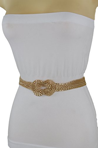 TFJ Women Fashion Belt Hip High Waist Dressy Gold Metal Infinity Charm Buckle Fancy M L XL