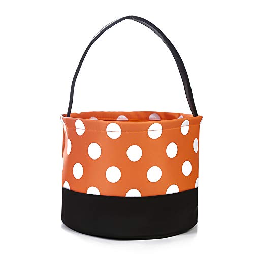 Halloween Trick or Treat Bags Candy Buckets Baskets for Kids (Polka-dot Orange)