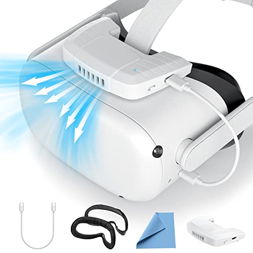 Younik VR Cooling Fan for Meta Quest 2, VR Heat Reducing Fan Cooler with PU Face Foam, Quest 2 Accessories, 2 Speed Anti-Fogging Air Circulation Cooler Fan