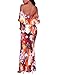 Suimiki Vintage Ruffle Plain Floral Printed Off Shoulder Bodycon Long Party Maxi Dress Orange A X-Large