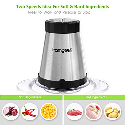 Electric Food Chopper, Homgeek Food Processor with 300-watt, 2 Speed Control, 1.2L BPA-Free Glass Bowl for Meat, Vegetables, Fruits and Nuts