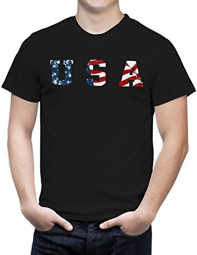 America T Shirts USA Logo Graphic T-shirt USA Flag Shirts For Men (2XL, Black)