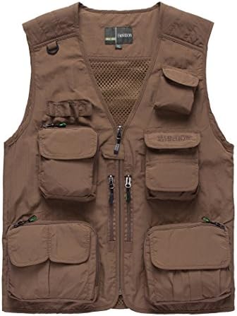 PHerMAN Men's Multi-pockets Sleeveless Jackets Outdoors Travels Sports Vest Tops (US S (Tag XL), Khaki)