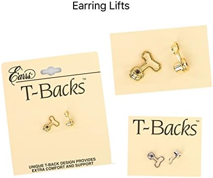 2 Pairs Gold &amp; Silver Tone T-Backs Pierced Ear Lobe Earring Backs Replacement Lifts Support Post / Stud