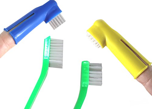 LoveNCreatures - Dog Toothbrush - Dental Care Kit for Pets (Cats, Kitty, Kitten,Puppy, Feline) - Long and Finger Set - Small, Medium to Large Breeds
