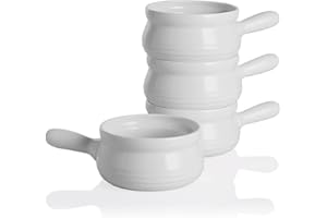 Sweejar Porcelain Soup Bowls with Handle, 650ml Ceramic Serving for French Onion Soup, Pumpkin Soup, Oatmeal, Stew, Dishwashe