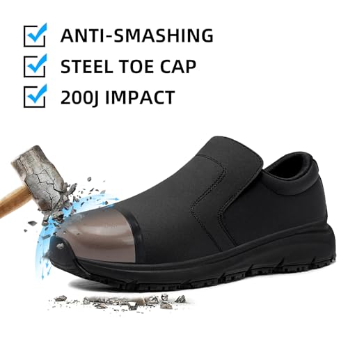 ZIGSAM Kitchen Safety Shoes Men Women Non-Slip Safety Trainers Steel Toe Cap Chef's Comfort Lightweight Work Shoes