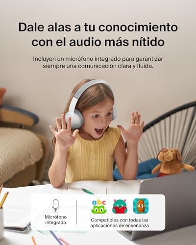 SoundForm Mini Kids Wireless Headphones with Built-In Microphone, 30H of Playback Time, & Fun Stickers - Over-Ear Headsets for Online Learning, School, Travel, iPhone, iPad, Galaxy - White