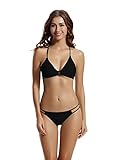 zeraca Women's Brazilian Strappy Bottom Cross Criss Triangle Bikini Bathing Suits (L14, Black)