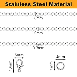 Jishi 33ft Twisted Cable Chain 2mm Silver Stainless