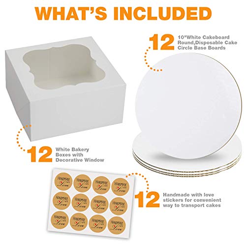 CAKE BOXES 10 inch Cake Box with Boards and Stickers [12Pack] Cake Box