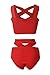 Prograce Women's Sexy Criss Cross High Waisted Bandage 2PCS Bikini Set, M Red