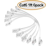 Cat 6 Ethernet Cable 1 ft - Flat Solid Internet Network Cable- Short Durable Computer netwokr Cord - Cat6 High Speed RJ45 Patch LAN Wire for Modem, Router, Switch, Server, ADSL, 1 Feet White, 6 Pack