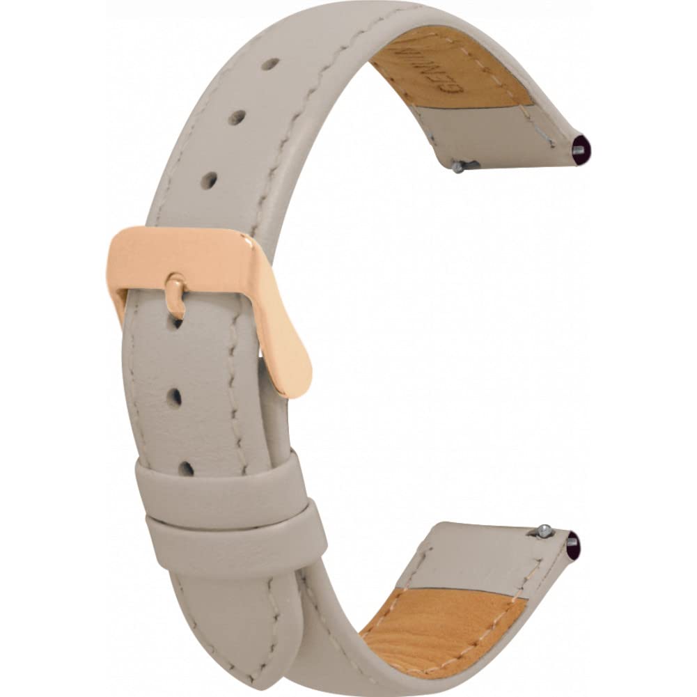 Toff London Ladies Beige Leather Watch Strap, Quick Release with Rose Gold Metal Buckle, Band Width 18mm