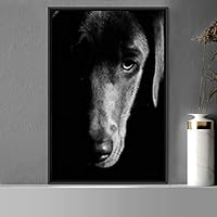 Framed Canvas Wall Art High Contrast Portrait Animals Black and White Contemporary Dogs Duotone Expressive Grey Photography Portrait - 16x24 inches