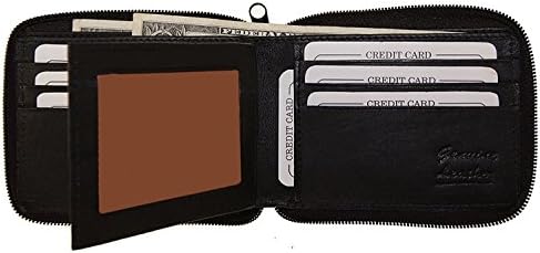 Improving Lifestyles Leather Zip Around Bifold Wallet ID Card Window Zipper Black with Organza Gift Bag SUN1506BK