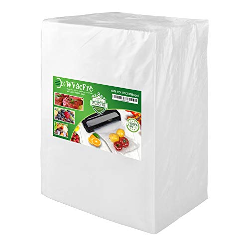 WVacFre 200 Pint Size 6x10Inch 4mil Food Saver Vacuum Sealer Bags with Commercial Grade,BPA Free,Heavy Duty,Great for Food Vac Storage or Sous Vide Cooking