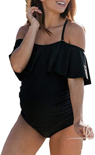 Women's Solid Ruffled Flounce Bikinis - AmyDong Maternity Tankinis One Piece Halter Pregnant Swimsuit