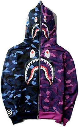 NULI Winter Tide Brand Bape Stitching Camouflage Shark Hoodie Men/Women Jacket