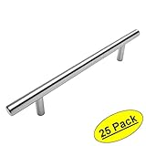 25 Pack - Cosmas 404-128SS True Solid Stainless Steel Construction 3/8 Inch Slim Line Euro Style Cabinet Hardware Bar Handle Pull - 5