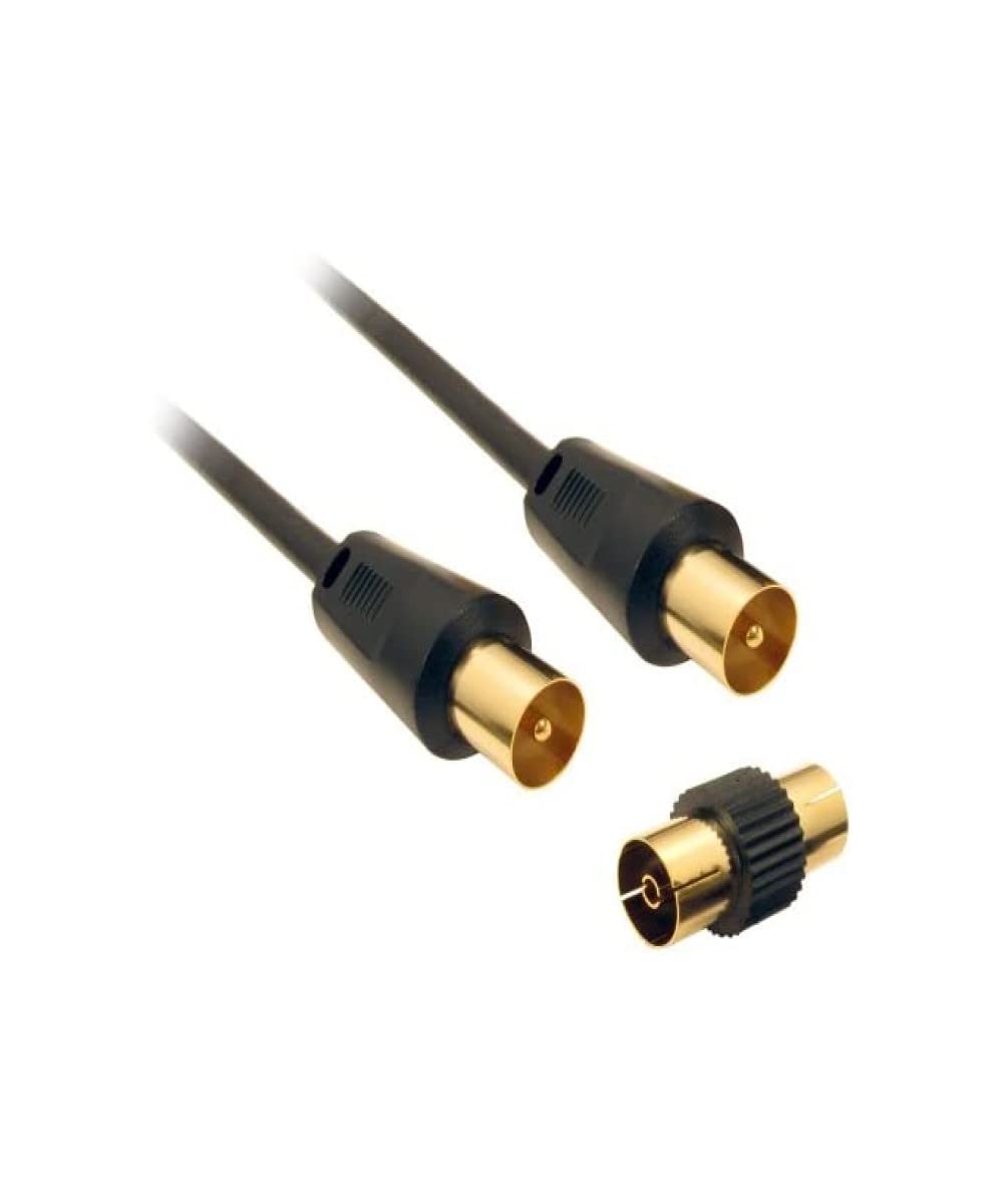 CDL Micro 5 m Gold Plated TV Aerial Cable (M-M) with Adapter (F-F) - Black