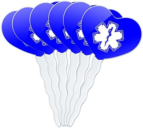 Star Of Life Medical Health EMT RN MD Heart Love Cupcake Picks Toppers Decoration Set of 6