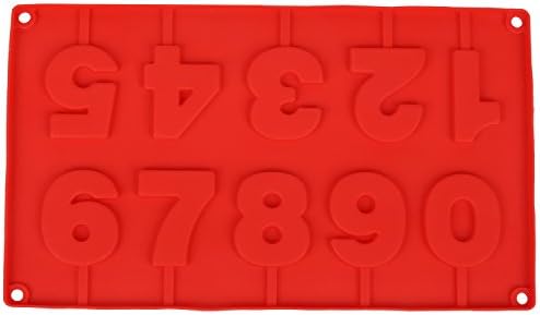 Ebake Arabic Numbers Silicone Hard Candy Lollipop Molds with Sticks DIY Chocolate Fondant Mould for Cake Decorations (Red)