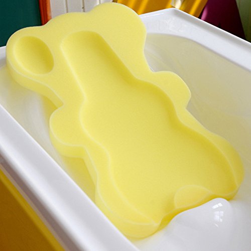Baby Bath Mat Non-slip Sponge Mat in Teddy Bear Shape Bath Tub Support for Newborn Babies (Yellow)
