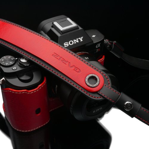 Gariz Genuine Leather XS-CHLSNRB2 Camera Neck Strap for Mirrorless Cameras - Sony, Leica, Fuji, Olympus, Panasonic, Ricoh, Samsung, Sigma, Nikon, Canon - Red with Black