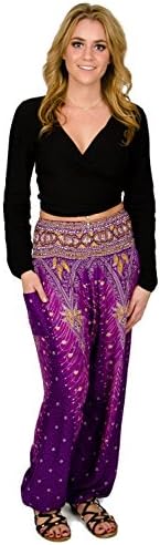 Happy Trunks Harem Pants Womens Plus Hippie Bohemian Yoga Elephant - High Waisted Pants for Women - S M L XL 2XL -