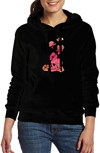 Skull and Poppies Dangerous Flowers Floral Casual Women Hoodies Long Sleeve Drawstring Sweatshirt L
