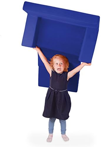 2 in 1 Childrens Sofa Bed in Sapphire with Memory Foam Blend – Super Soft &amp; Safe Flip Out Couch Bed for Kids Age 1 -4 - TV Lounge Furniture Junior Chair Fun &amp; Lightweight