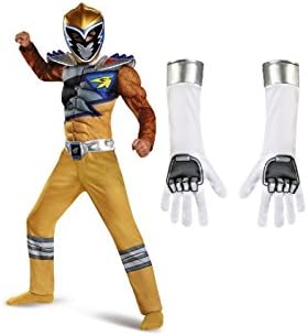 Big Boys' Power Ranger Gold Costume and White Gloves Set