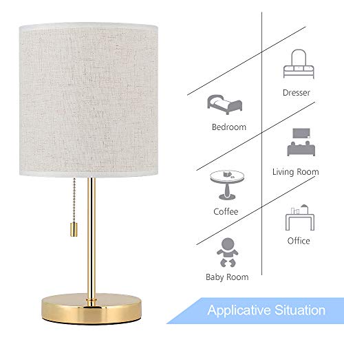 Gold Desk Lamp for Bedroom, Metal Table Lamp with Linen Shade on Nightstand, Bedside, Dressers, Coffee Table, Study Desk in Living Room, Guest Room, College Dorm, Office