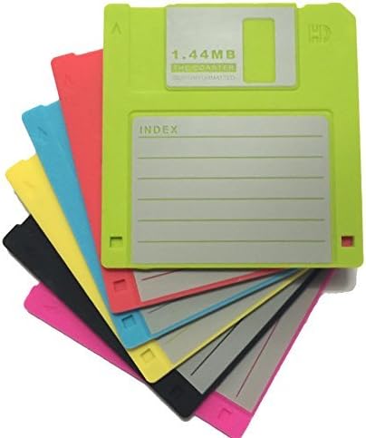 Set of 6 Blank Labled Retro Floppy Disk Silicone Drink Coaster 1.44m Diskette Novelty Design Non-slip by PHT