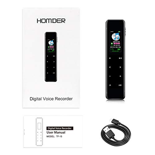 Digital Voice Recorder, Homder 16GB Touch Screen Voice Activated Recorder for Lectures/Meetings/Class, 1536kbps Stereo HD-Audio Recording Device with Dual Microphones - Rechargeable - Black - Thumbnail 6
