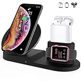 WATOE Wireless Charger, 3 in 1 Charging Stand for Apple Watch and Airpods,Qi Fast Wireless Charging Station Compatible for iPhone X/XS/XR/Xs Max/8/8 Plus Samsung Galaxy S9/S9+/S8/S8+/Note 8,Black