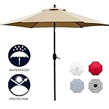 Sunnyglade 7.5' Patio Umbrella Outdoor Table Market Umbrella with Push Button Tilt/Crank, 6 Ribs (Tan)