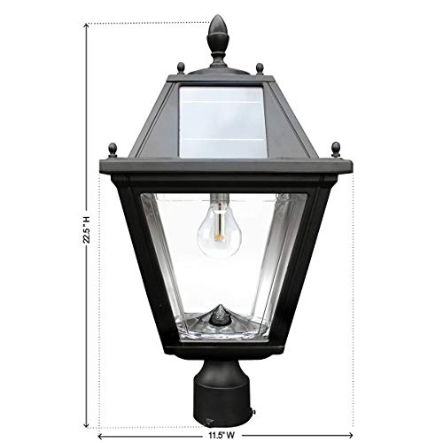 Gama Sonic GS-300F Regal Lamp Outdoor Solar Light Fixture, 3" Post Fitter Mount, Warm White LED, Black